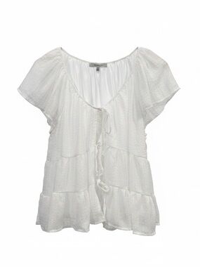 Francesca's Collections White Tiered Tie-Front Tunic Top